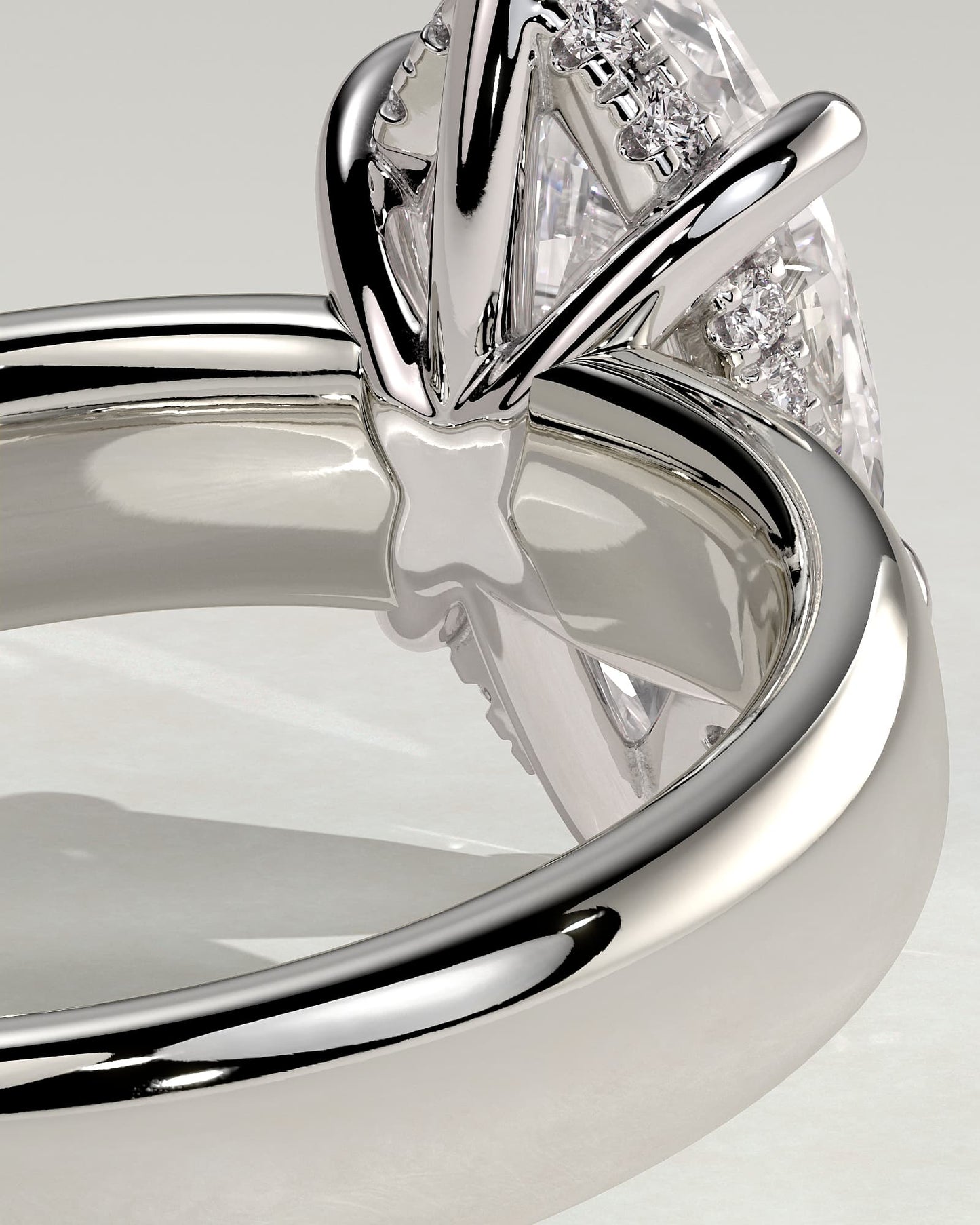 Gigi - Marquise Claw Solitaire with Cigar Band and Hidden Halo Engagement Ring - White Gold
