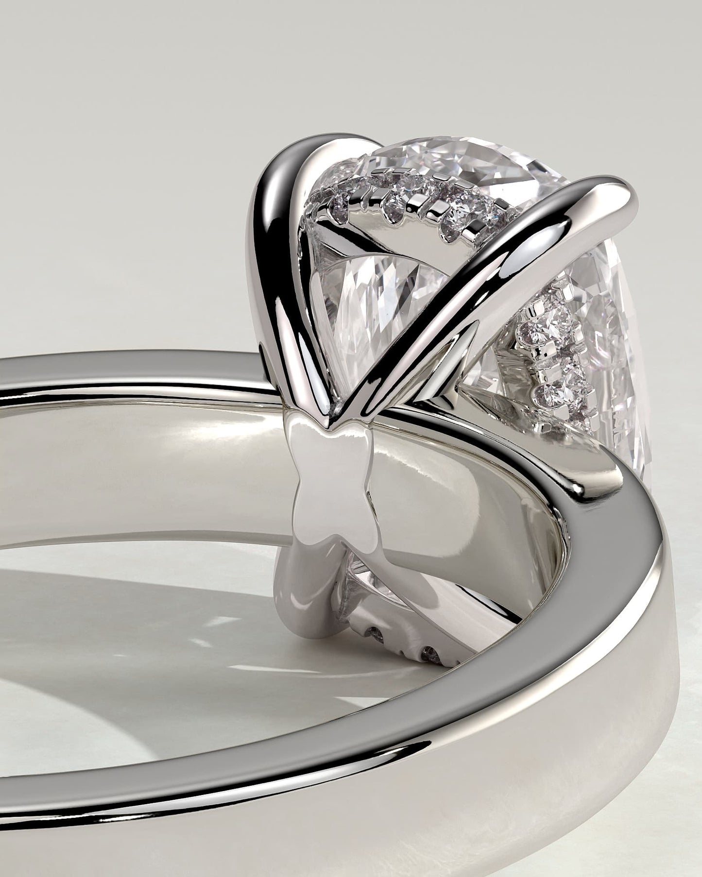 Kai - Elongated Cushion Claw Solitaire with Flat Cigar Band and Hidden Halo Engagement Ring - White Gold