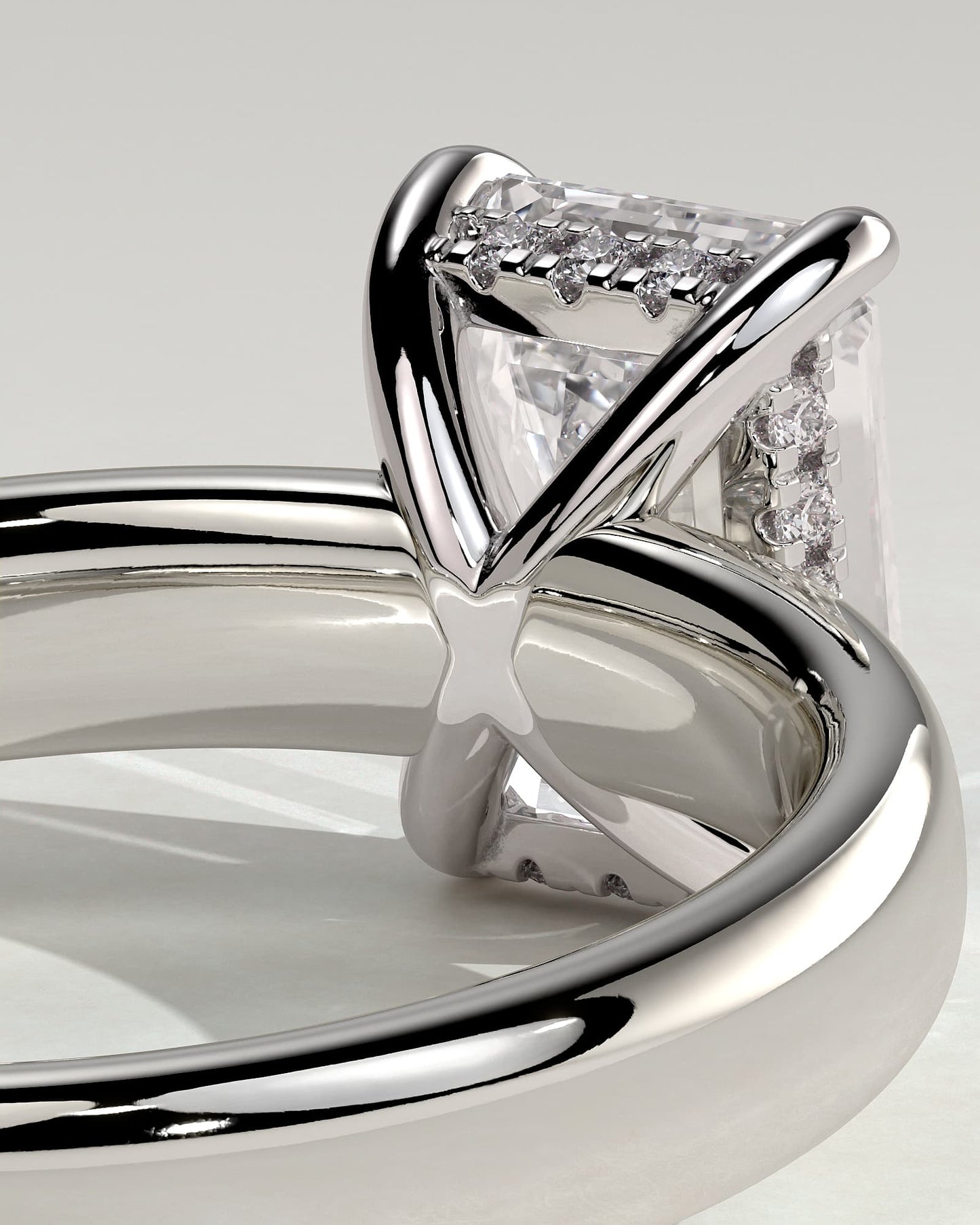 Kate - Emerald Claw Solitaire with Cigar Band and Hidden Halo Engagement Ring - White Gold