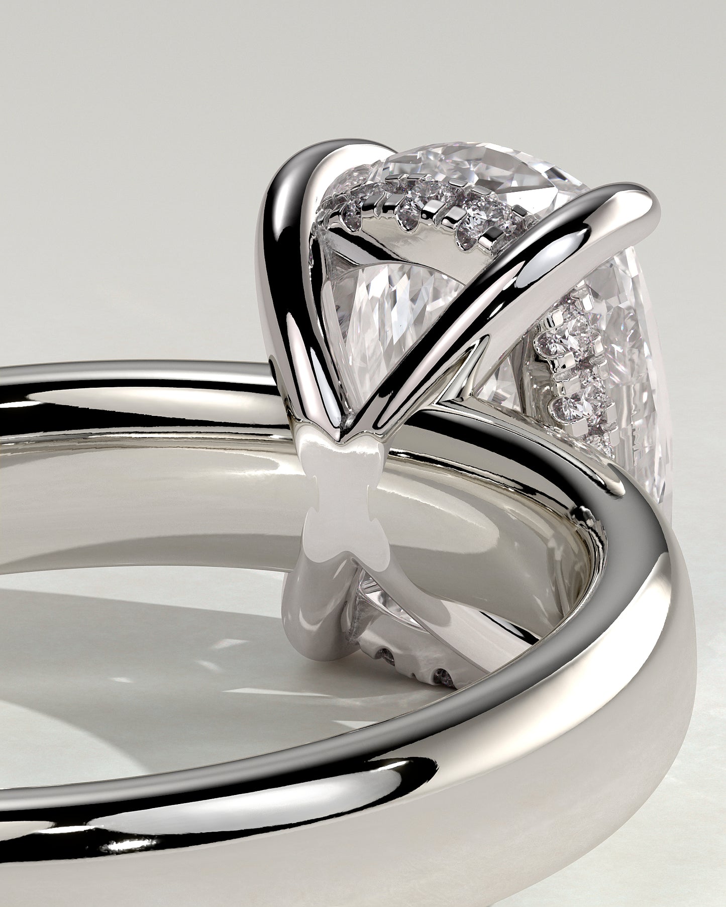Cora - Elongated Cushion Claw Solitaire with Cigar Band and Hidden Halo Engagement Ring - Platinum - White Gold / Platinum 2ct