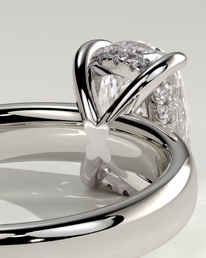 Cora - Elongated Cushion Claw Solitaire with Cigar Band and Hidden Halo Engagement Ring - Platinum