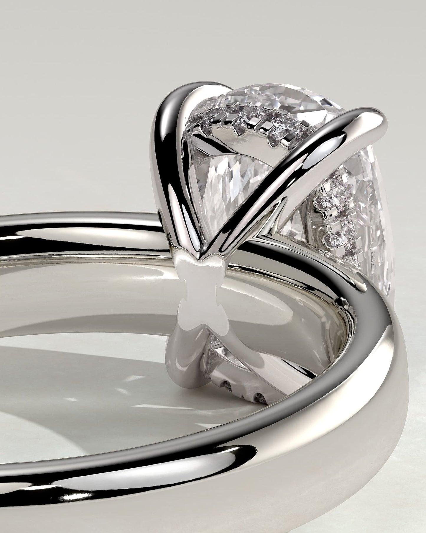 Cora - Elongated Cushion Claw Solitaire with Cigar Band and Hidden Halo Engagement Ring - White Gold