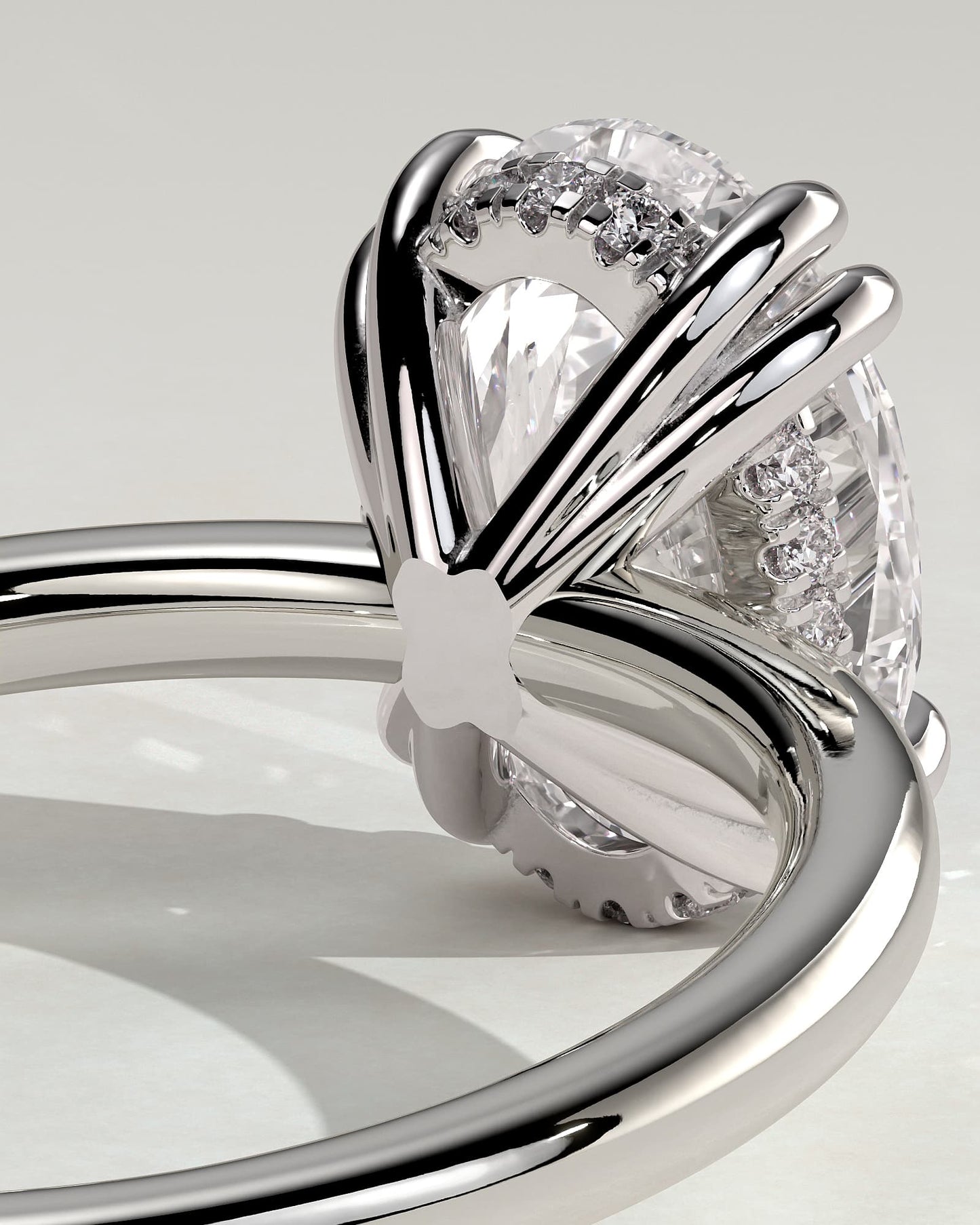 Avery - Oval Double Claw Solitaire with Hidden Halo Engagement Ring - White Gold