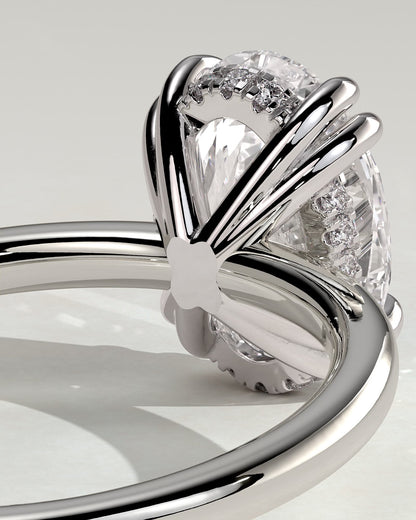 Avery - Oval Double Claw Solitaire with Hidden Halo Engagement Ring - White Gold