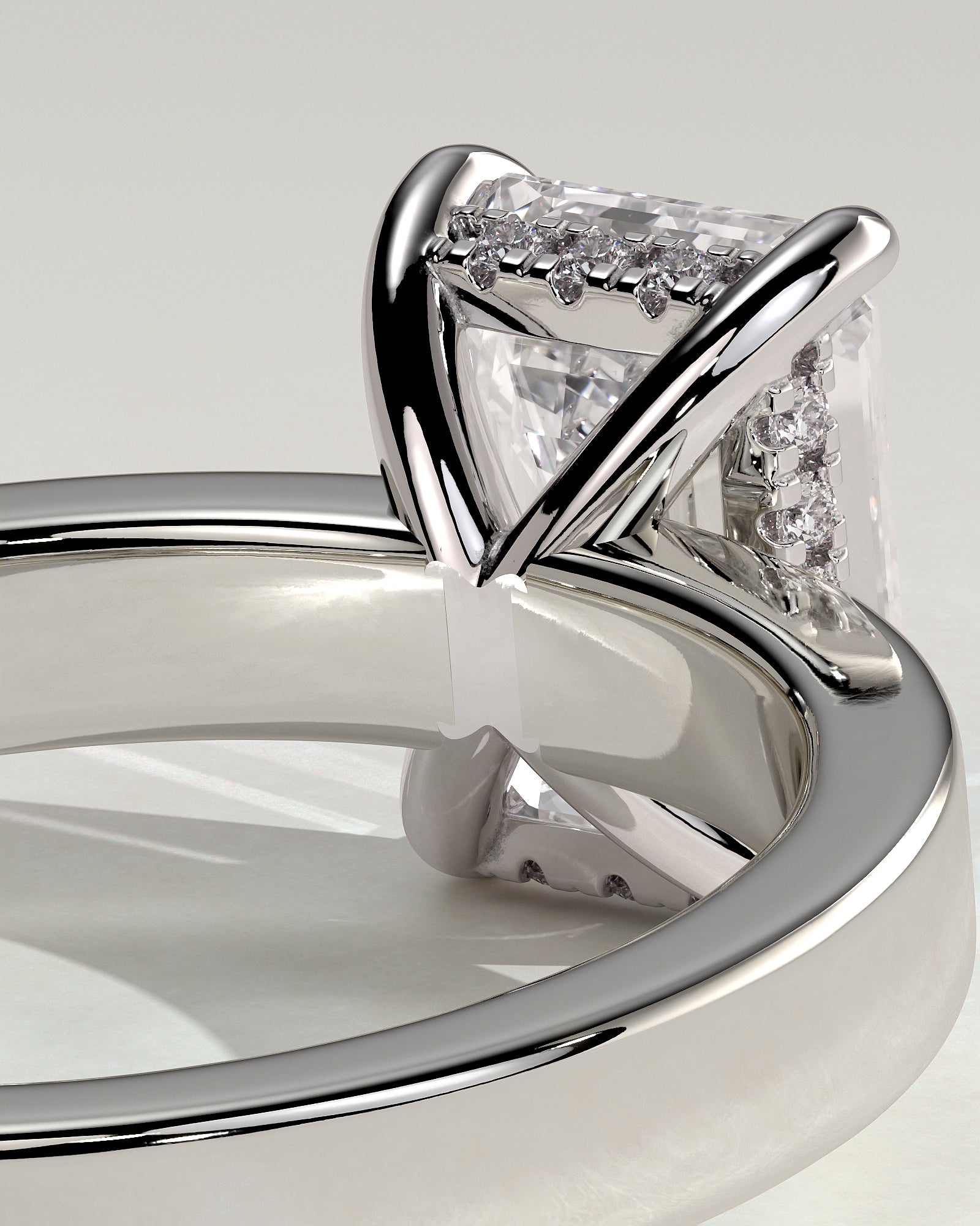 Carmella - Emerald Claw Solitaire with Flat Cigar Band and Hidden Halo Engagement Ring - Platinum - White Gold / Platinum 2ct