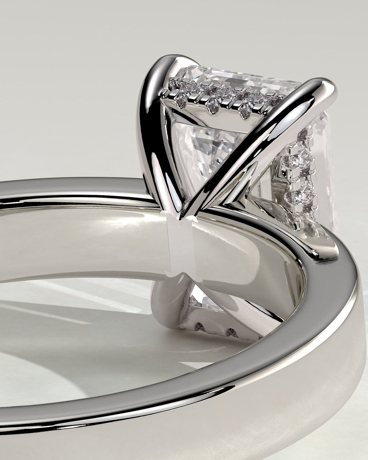 Carmella - Emerald Claw Solitaire with Flat Cigar Band and Hidden Halo Engagement Ring - White Gold