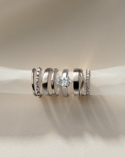 Gigi - Marquise Claw Solitaire with Cigar Band and Hidden Halo Engagement Ring - White Gold