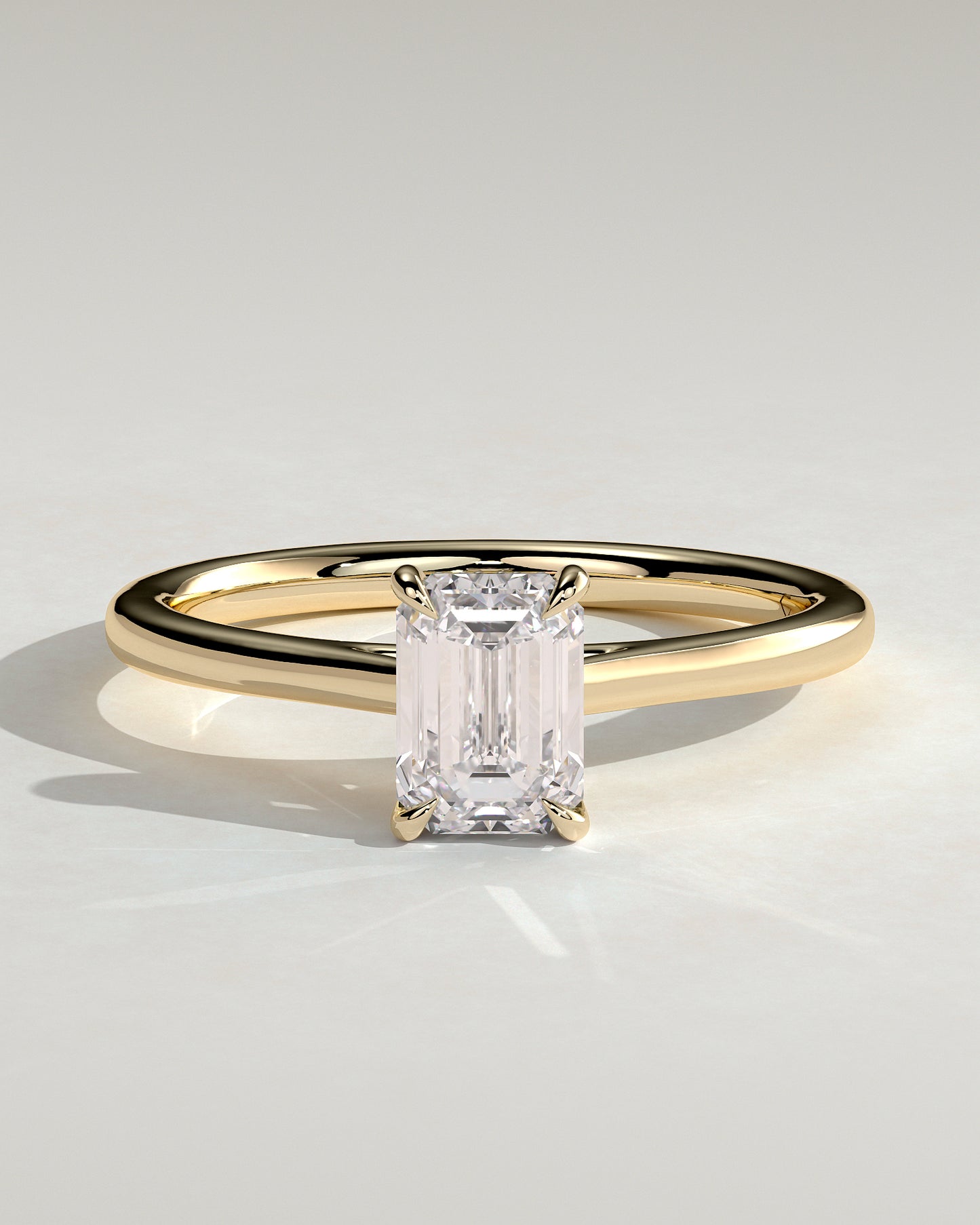 Angela - Radiant Claw Solitaire with Hidden Halo, Tapered Band and Cathedral High Setting Engagement Ring - Yellow Gold