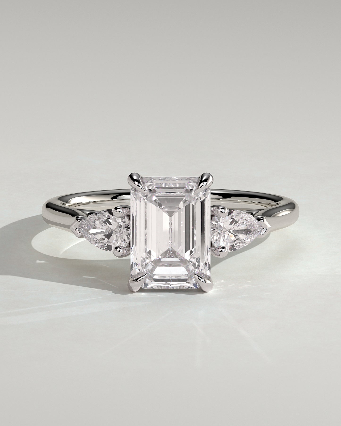 Davina - Emerald Claw Trilogy with Pear Side Stones and Cathedral Setting Engagement Ring - Platinum - White Gold / Platinum 2ct