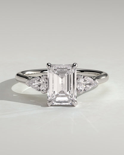 Davina - Emerald Claw Trilogy with Pear Side Stones and Cathedral Setting Engagement Ring - Platinum
