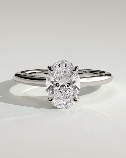 Hilary - Oval Claw Solitaire with Cathedral High Setting Engagement Ring - Platinum