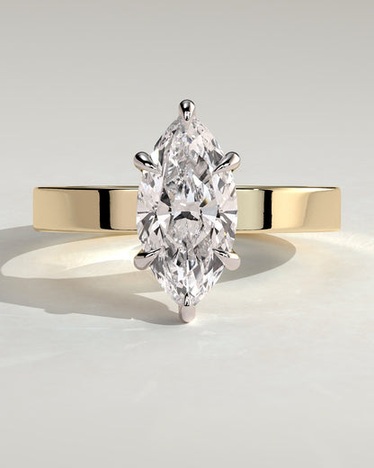 Aisha - Marquise Claw Solitaire with Flat Cigar Band and Hidden Halo Engagement Ring - Yellow Two-Tone - yellow two-tone - Lara Jewels