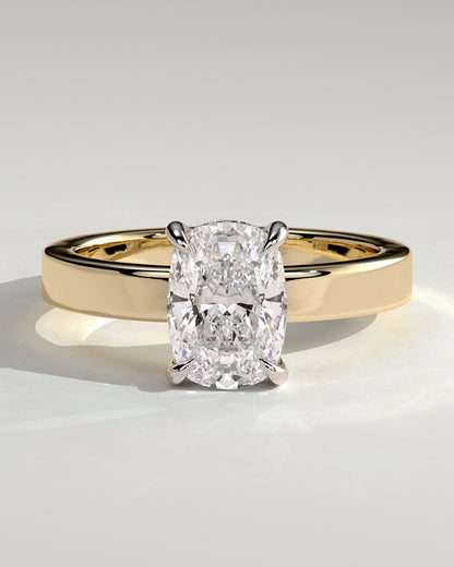Kai - Elongated Cushion Claw Solitaire with Flat Cigar Band and Hidden Halo Engagement Ring - Yellow Two-Tone