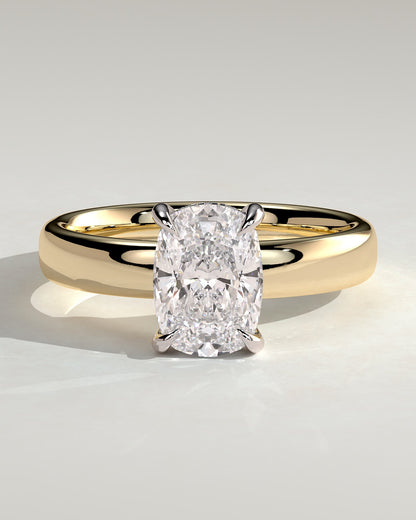 Cora - Elongated Cushion Claw Solitaire with Cigar Band and Hidden Halo Engagement Ring - Yellow Two-Tone