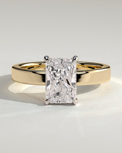 Aida - Radiant Claw Solitaire with Flat Cigar Band and Hidden Halo Engagement Ring - Yellow Two-Tone - yellow two-tone - Lara Jewels