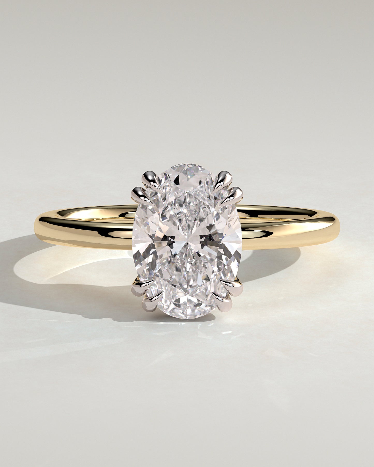 Avery - Oval Double Claw Solitaire with Hidden Halo Engagement Ring - Yellow Two-Tone - Yellow Two-Tone 2ct