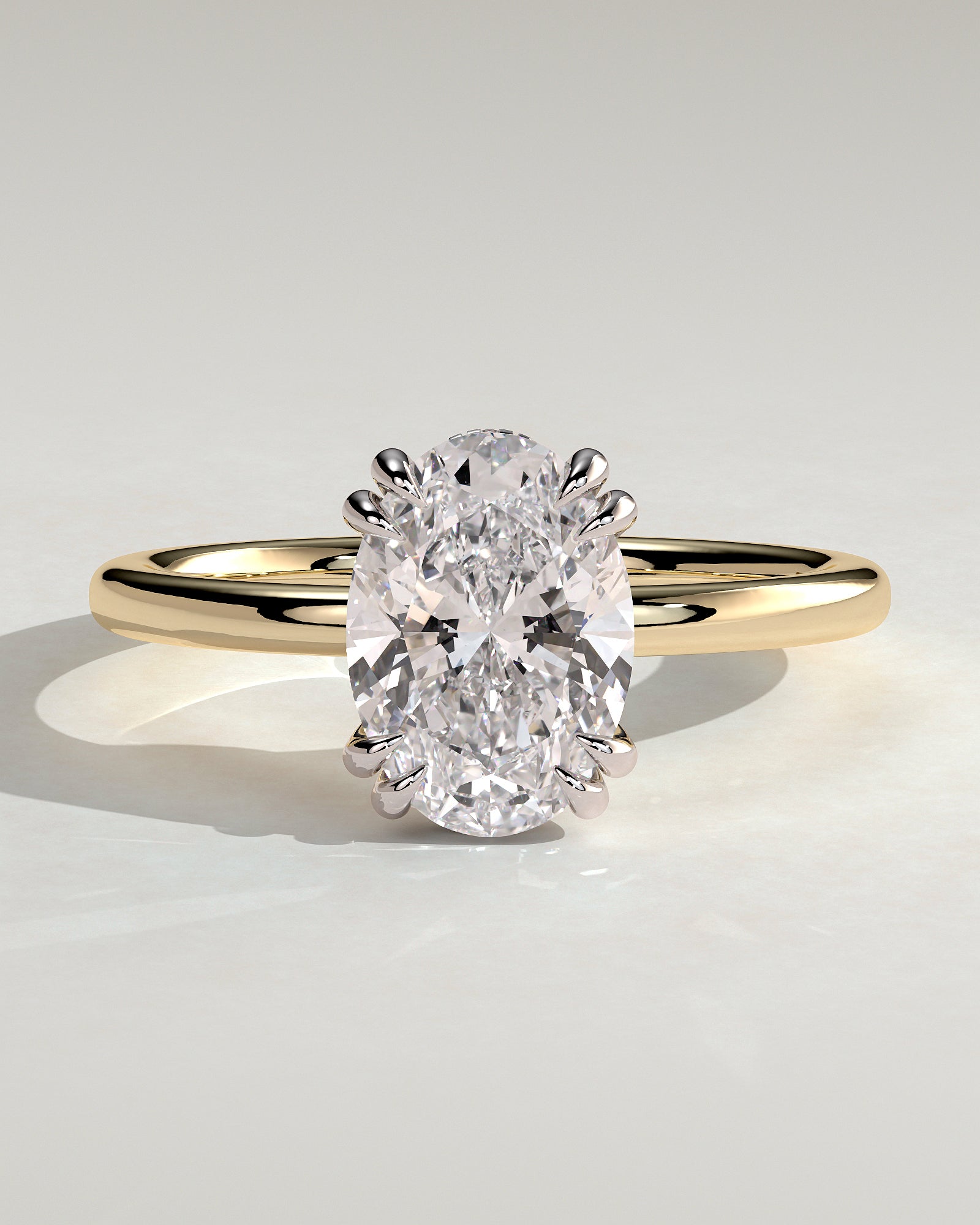 Avery - Oval Double Claw Solitaire with Hidden Halo Engagement Ring - Yellow Two-Tone - Yellow Two-Tone 2ct