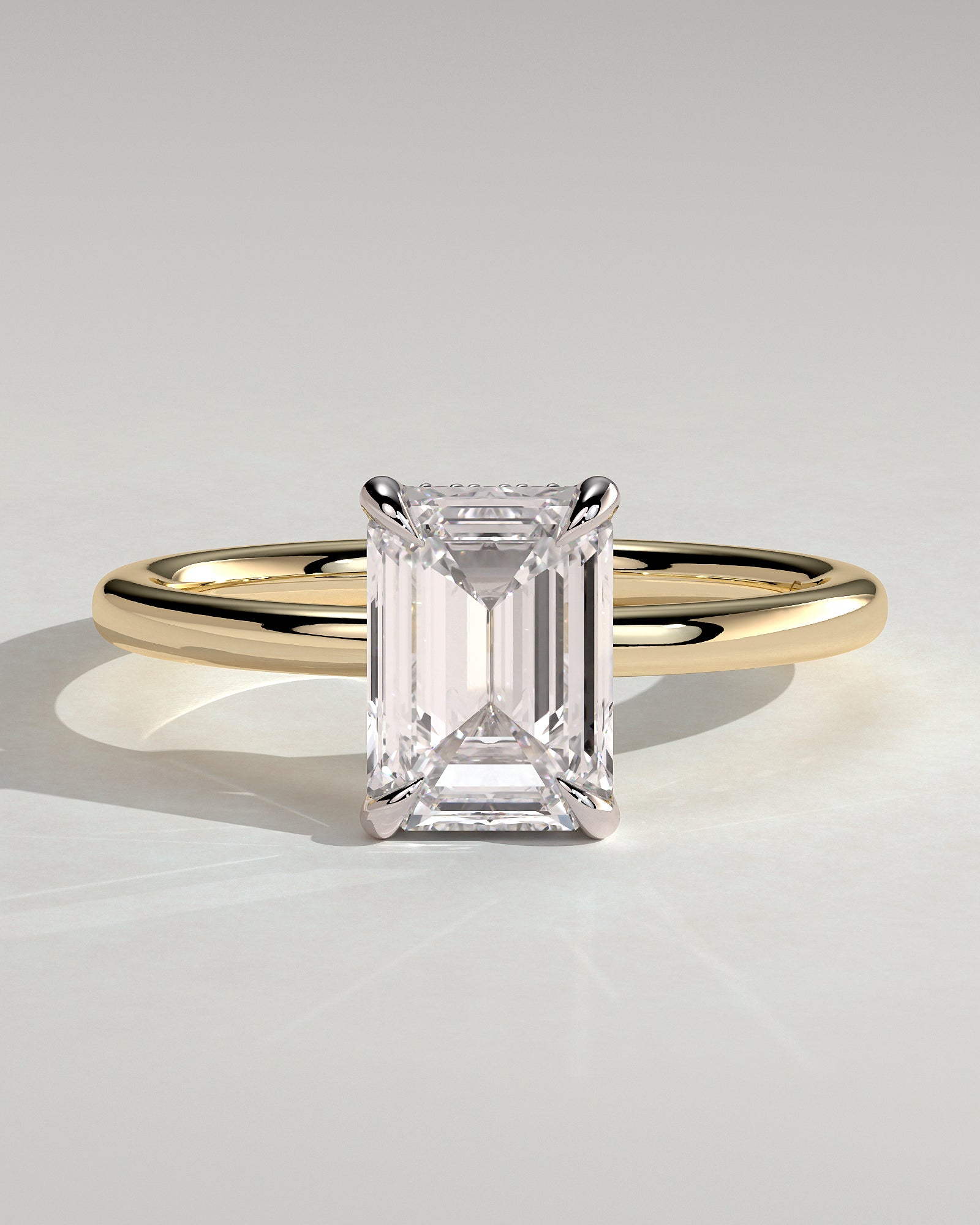 Alice - Emerald Claw Solitaire with Hidden Halo Engagement Ring - Yellow Two-Tone - Yellow Two-Tone 2ct