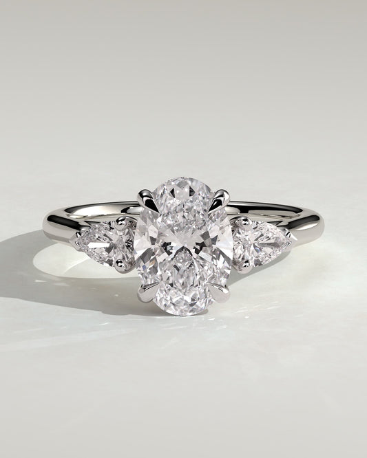 Alexia - Oval Claw Trilogy with Pear Side Stones and Cathedral Setting Engagement Ring - White Gold - white gold - Lara Jewels