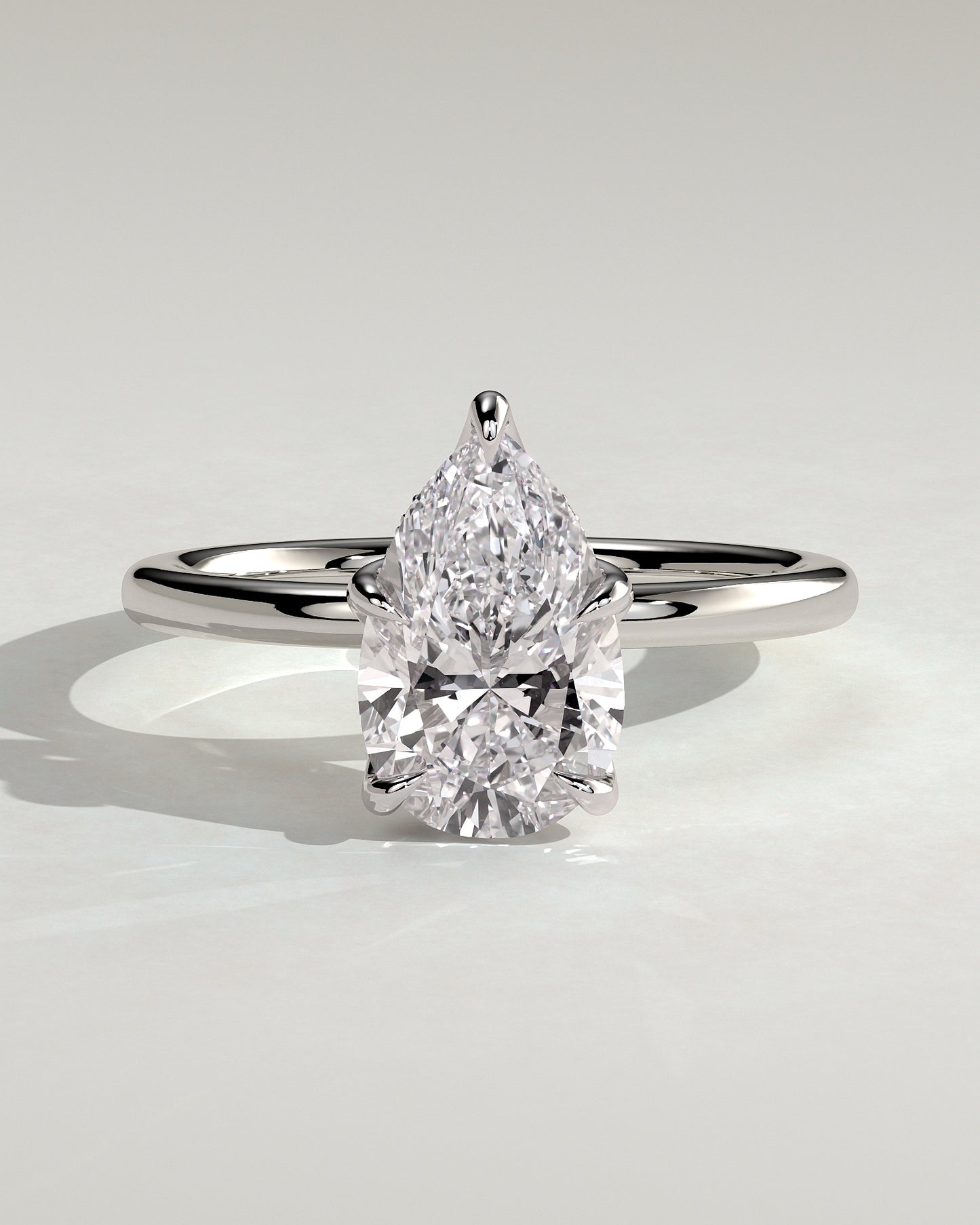 Blossom - Pear Claw Solitaire with Petal Gallery and Accented Tiara Detail Engagement Ring - Platinum - White Gold / Platinum 2ct