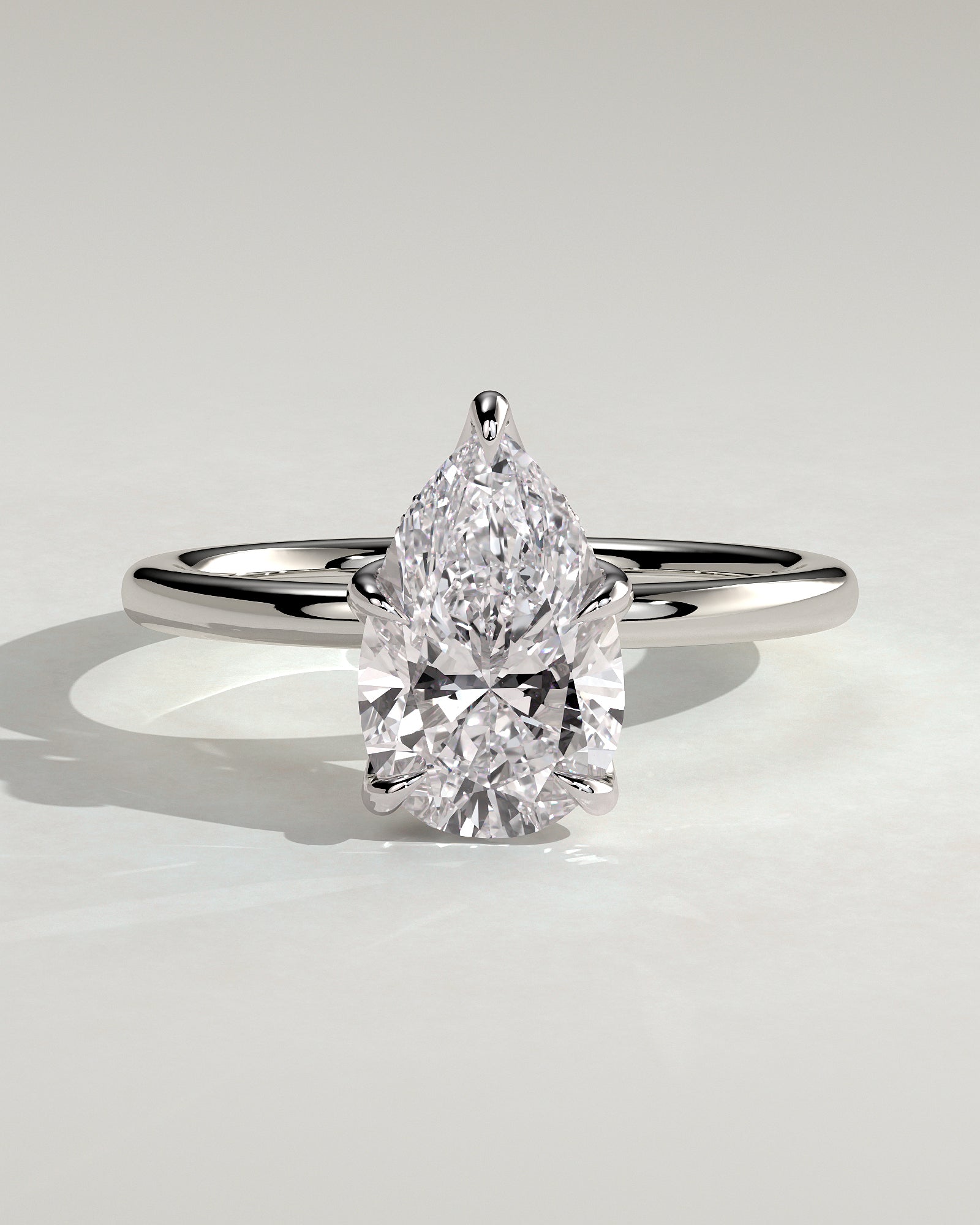 Blossom - Pear Claw Solitaire with Petal Gallery and Accented Tiara Detail Engagement Ring - Platinum - White Gold / Platinum 2ct