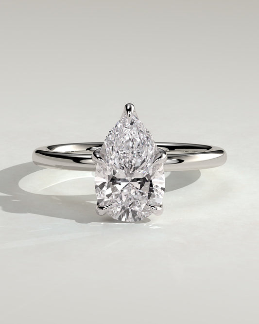 Blossom - Pear Claw Solitaire with Petal Gallery and Accented Tiara Detail Engagement Ring - Platinum