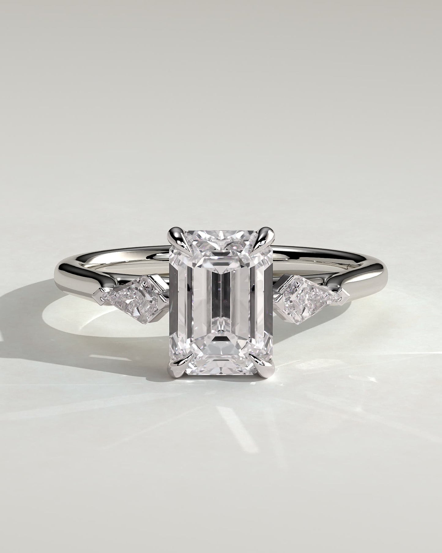 Elphie - Emerald Claw Trilogy with Kite Side Stones Engagement Ring - White Gold