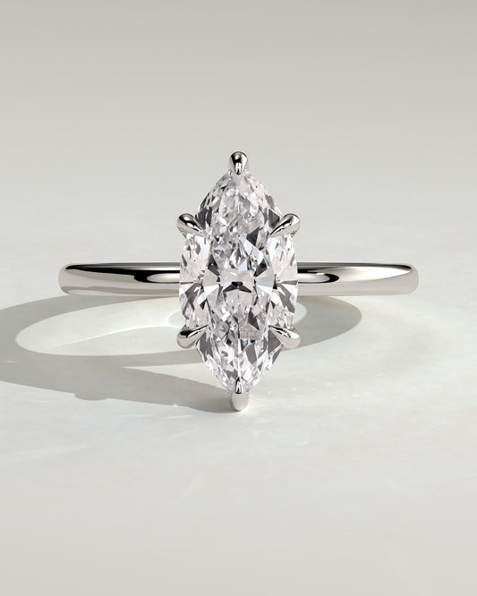 Claire - Marquise Claw Solitaire with Wrap Around Hidden Halo Engagement Ring - White Gold