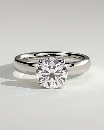 Kylie - Statement Round Claw Solitaire with Cigar Band and Hidden Halo Engagement Ring - Platinum