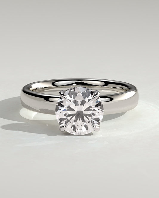 Kylie - Statement Round Claw Solitaire with Cigar Band and Hidden Halo Engagement Ring - Platinum