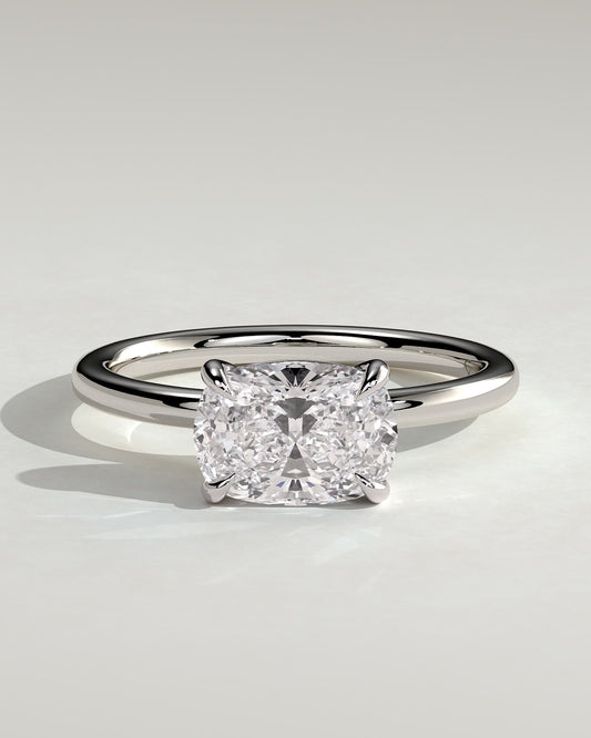 Lucille - Elongated Cushion East West Claw Solitaire Engagement Ring - White Gold