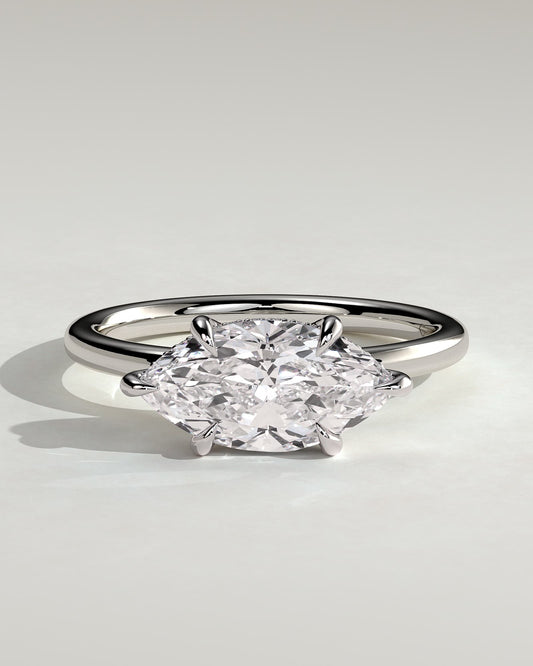 Sonnet - Marquise East West Claw Solitaire with Hidden Halo Engagement Ring - Platinum