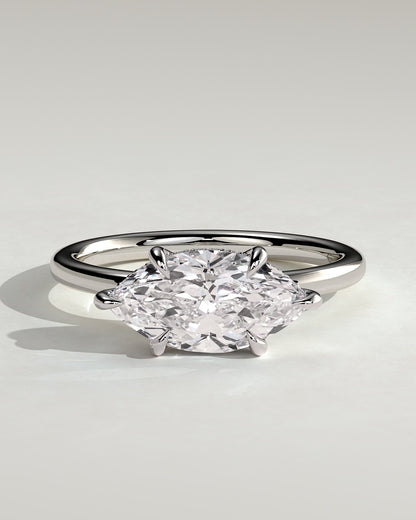 Sonnet - Marquise East West Claw Solitaire with Hidden Halo Engagement Ring - White Gold