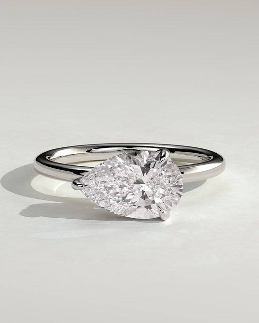 Priscilla - Pear East West Claw Solitaire with Hidden Halo Engagement Ring - Platinum