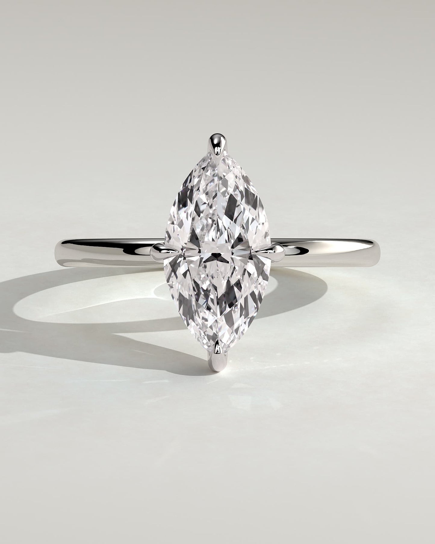 Hellen - Marquise Claw Solitaire with Hidden Halo Engagement Ring - White Gold