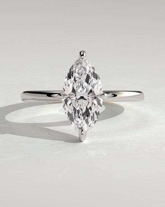 Hellen - Marquise Claw Solitaire with Hidden Halo Engagement Ring - White Gold