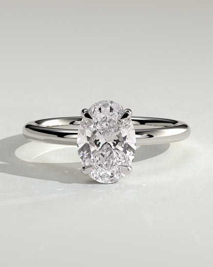 Emma - Classic Oval Claw Solitaire with Hidden Halo Engagement Ring - Platinum