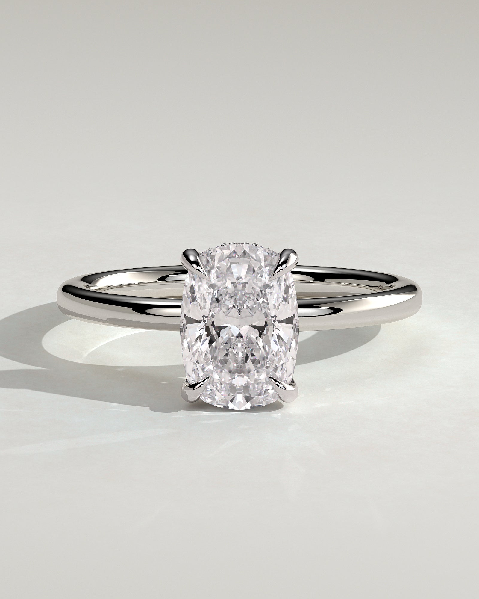 Ava - Elongated Cushion Claw Solitaire with Hidden Halo Engagement Ring - Platinum - White Gold / Platinum 2ct