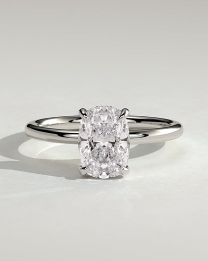 Ava - Elongated Cushion Claw Solitaire with Hidden Halo Engagement Ring - Platinum