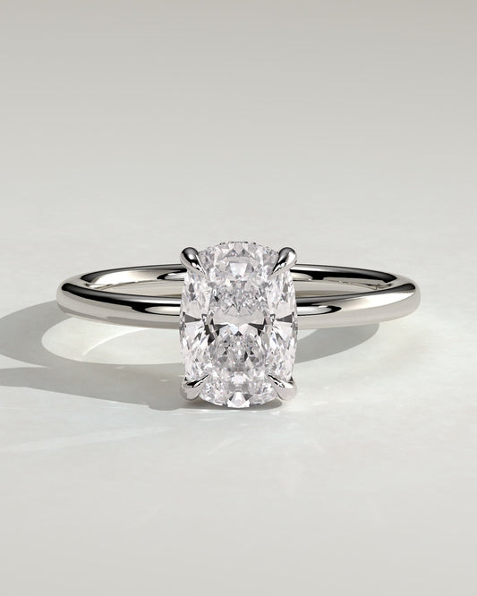 Ava - Elongated Cushion Claw Solitaire with Hidden Halo Engagement Ring - Platinum
