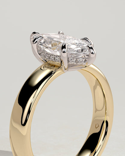 Gigi - Marquise Claw Solitaire with Cigar Band and Hidden Halo Engagement Ring - Yellow Two-Tone