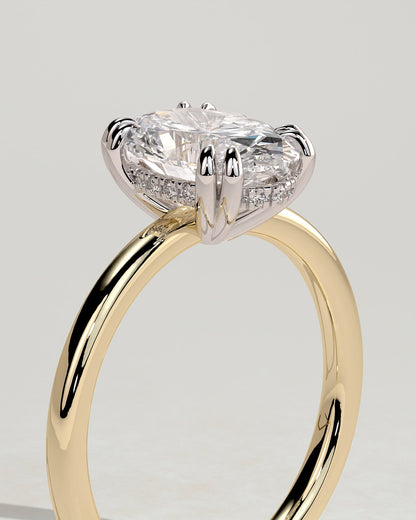 Avery - Oval Double Claw Solitaire with Hidden Halo Engagement Ring - Yellow Two-Tone