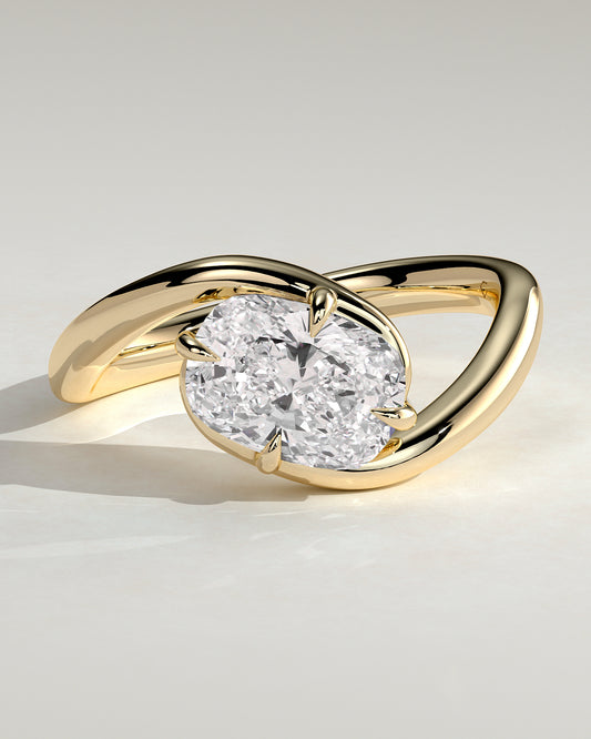 Shirley - Elongated Cushion East West Claw Solitaire with Bypass Band  Engagement Ring - Yellow Gold - Yellow Gold 2ct