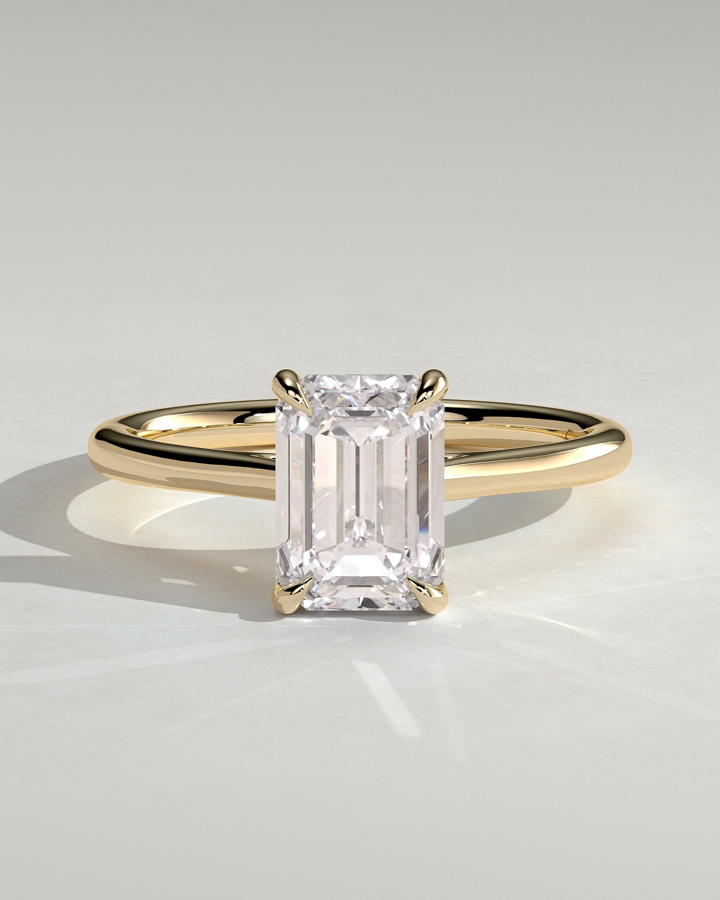 Angela - Radiant Claw Solitaire with Hidden Halo, Tapered Band and Cathedral High Setting Engagement Ring - Yellow Gold - Yellow Gold 2ct