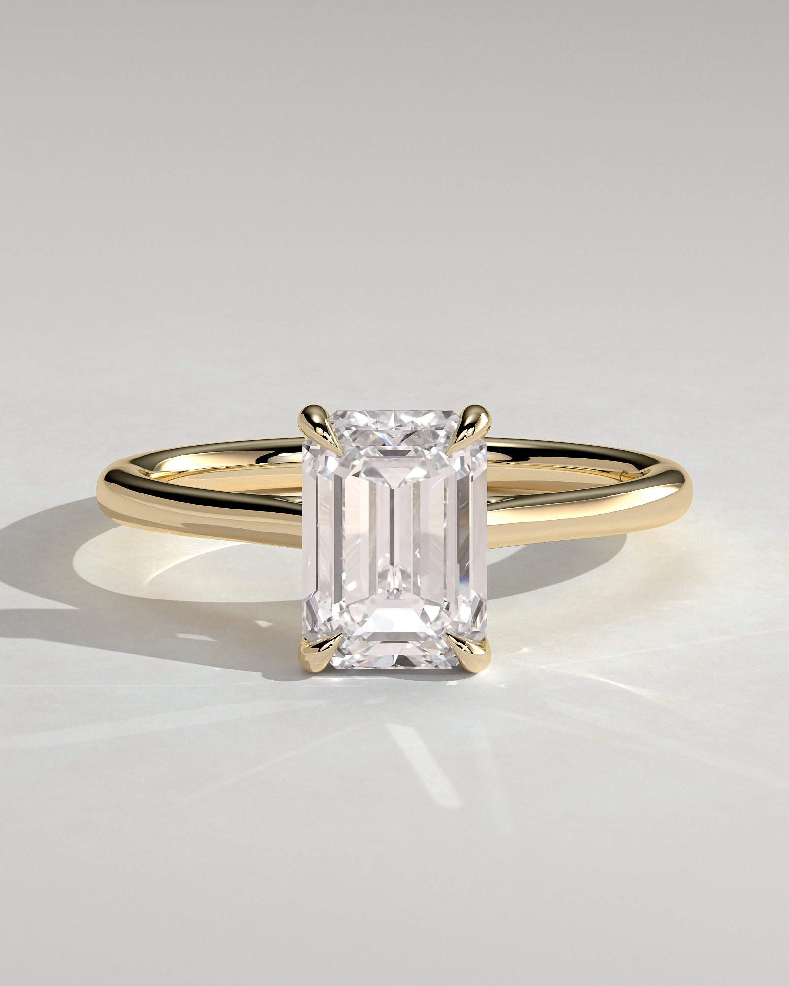 Angela - Radiant Claw Solitaire with Hidden Halo, Tapered Band and Cathedral High Setting Engagement Ring - Yellow Gold - Yellow Gold 2ct
