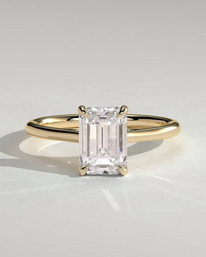 Angela - Radiant Claw Solitaire with Hidden Halo, Tapered Band and Cathedral High Setting Engagement Ring - Yellow Gold