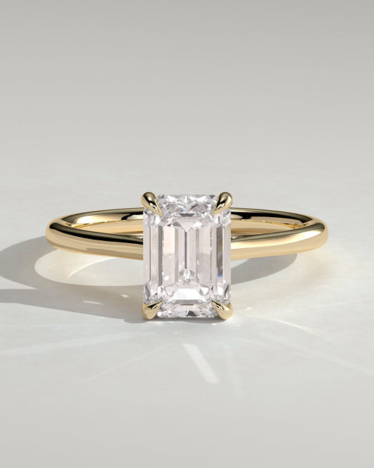 Angela - Radiant Claw Solitaire with Hidden Halo, Tapered Band and Cathedral High Setting Engagement Ring - Yellow Gold - Yellow Gold 2ct