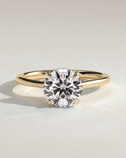 Laura - Round Claw Solitaire with Hidden Halo, Tapered Band and Cathedral High Setting Engagement Ring - Yellow Gold