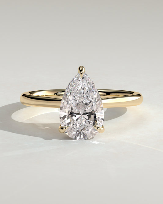 Courtney - Pear Claw Solitaire with Hidden Halo, Tapered Band and Cathedral High Setting Engagement Ring - Yellow Gold - Yellow Gold 2ct