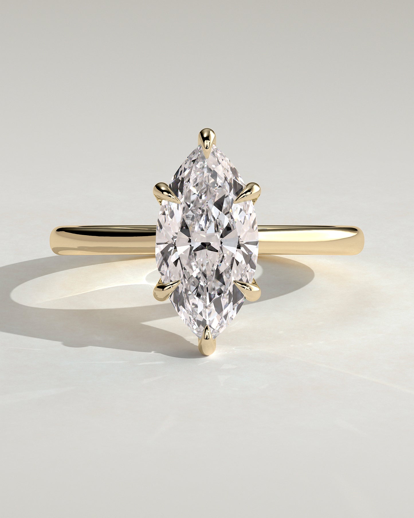 Heather - Marquise Claw Solitaire with Hidden Halo, Tapered Band and Cathedral High Setting Engagement Ring - Yellow Gold - Yellow Gold 2ct